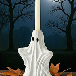 NEW Pottery Barn Large White Ceramic Ghost Taper Holder 8" Tall Halloween